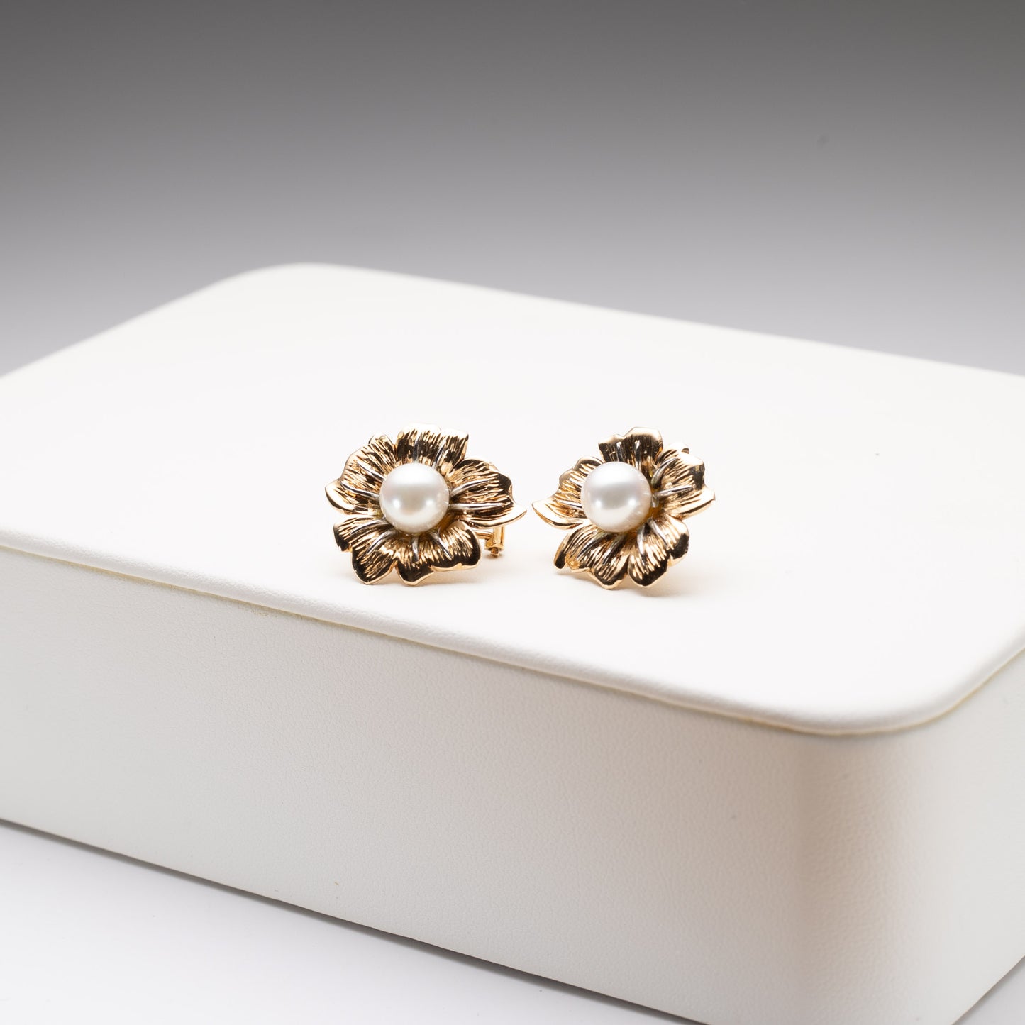 18K Gold Flower Pearl Earrings - Estate Jewelry