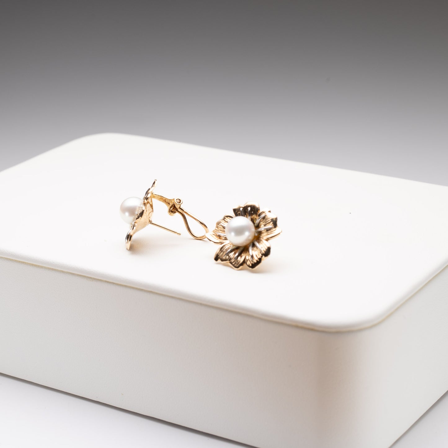 18K Gold Flower Pearl Earrings - Estate Jewelry