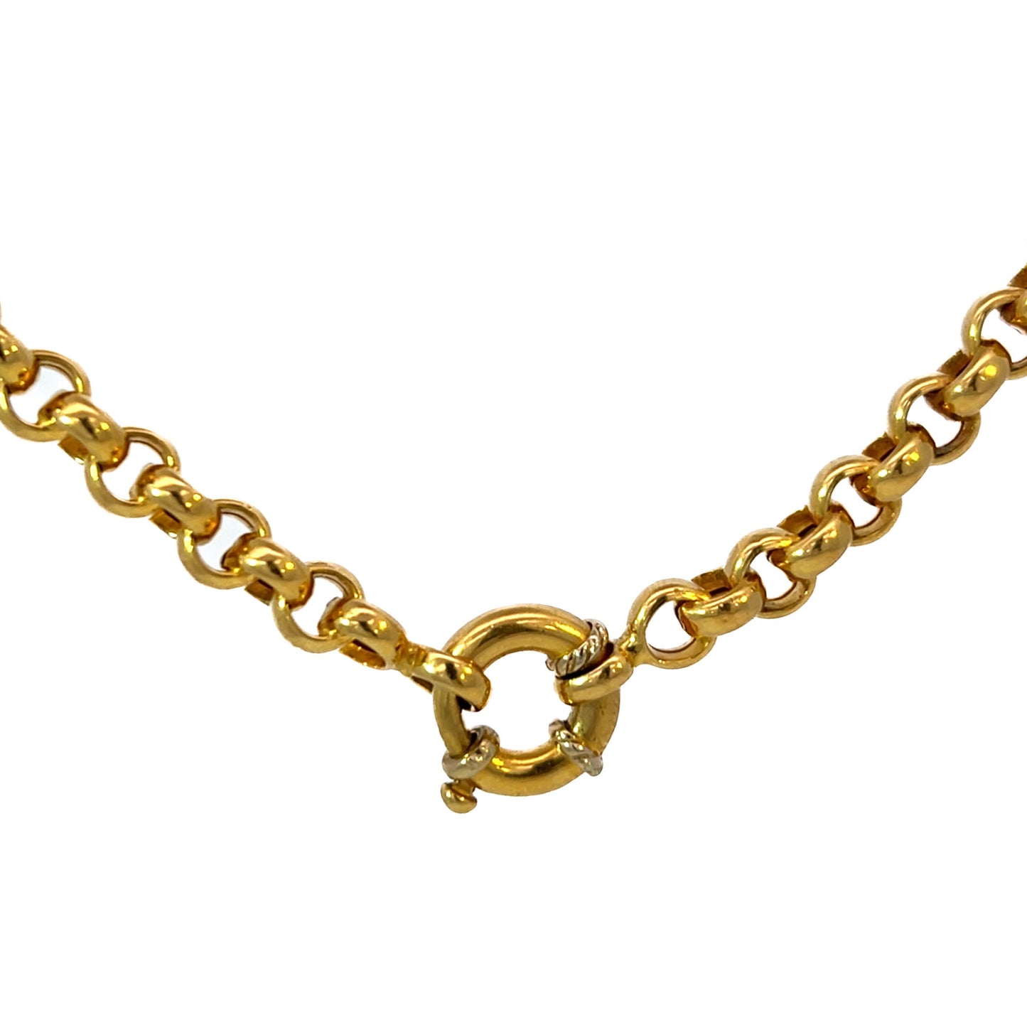 18K Yellow Gold Necklace Rolo Chain, Citrine Pendant- Estate Jewelry